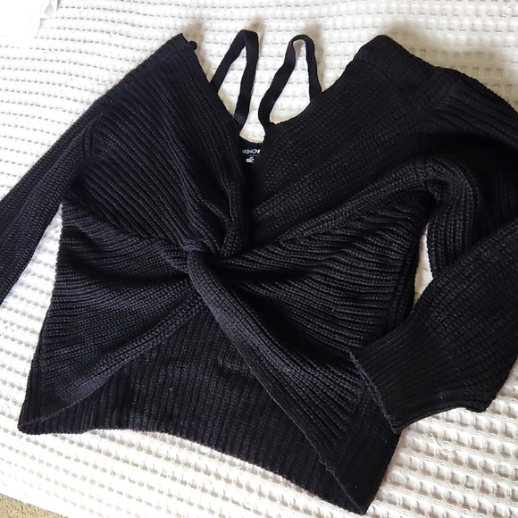 Chunky knit tie long sleeve Fashion nova sweater M Goth BASICS - Picture 4 of 11